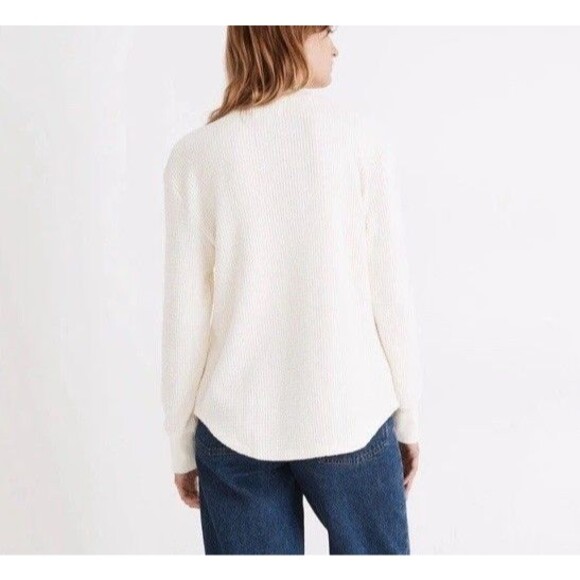 Madewell Mockneck Waffle Sweatshirt Tee Women Small Beige Long Sleeve NEW - Picture 4 of 15